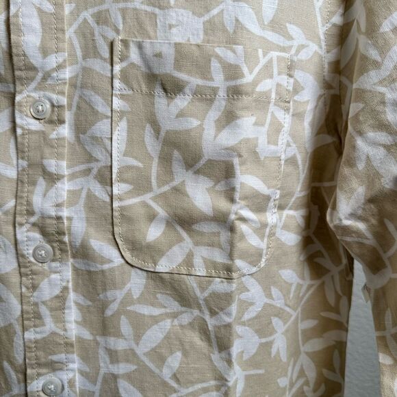NWT Amazon Essentials Tan White Button Down Long Sleeve Linen/Cotton Shirt XS - Picture 5 of 9